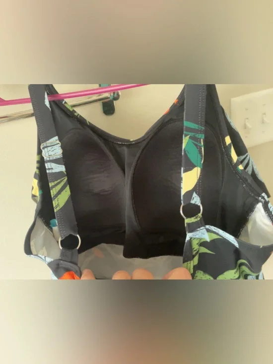 Black Floral Ruffle Tankini Top - Multicolor Leaf Print - Picture 5 of 6